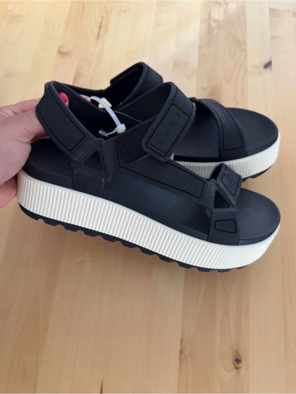 Reed Black Platform Sport Sandals with White Sole